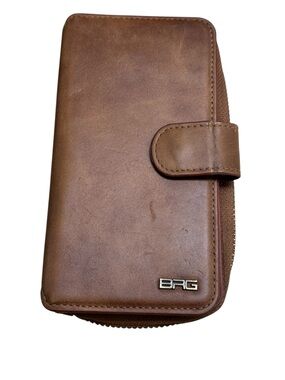 BRG Bifold Brown Faux Leather Women’s Zip Wallet with Snap Closure